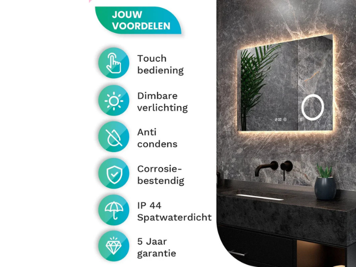 Lumia LED Badkamerspiegel - 80x60cm - Rechthoekig - Frameloos
