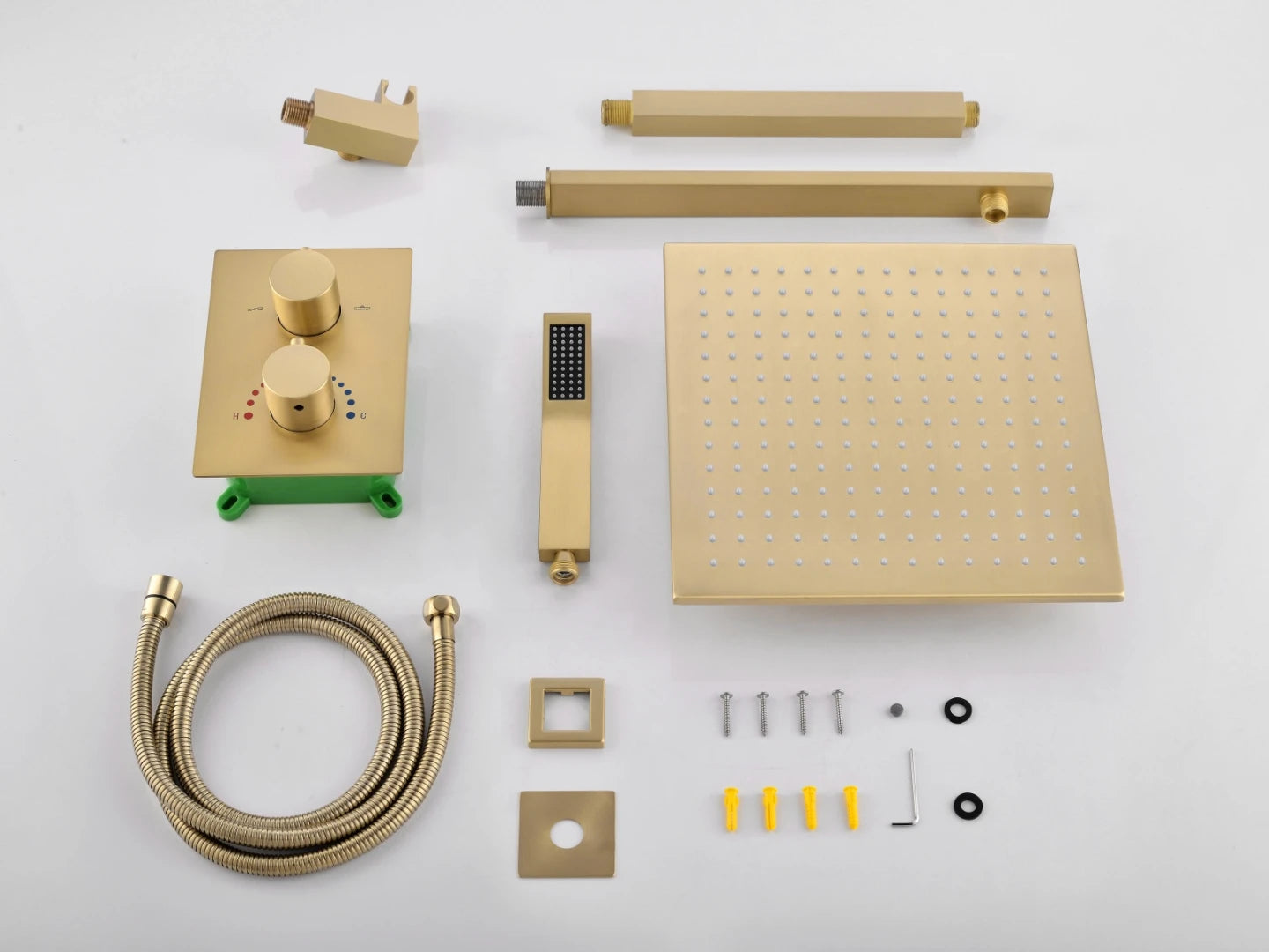 Thermostatische inbouw regendoucheset - Pointer Geborsteld goud