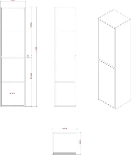Badkamermeubelset (60cm) - 2 Hangkasten - Greg Mat zwart - 50x60x43cm