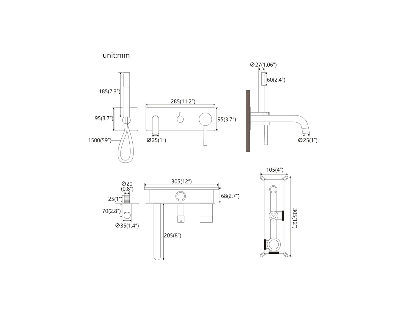 Inbouw badmengkraan - Cello Chroom - 20x28x9cm