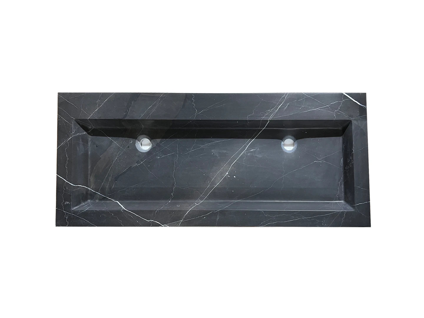 Wasbak Lotus Zwart Wit Marmer Zonder Kraangaten Zwart, Wit - 120cm