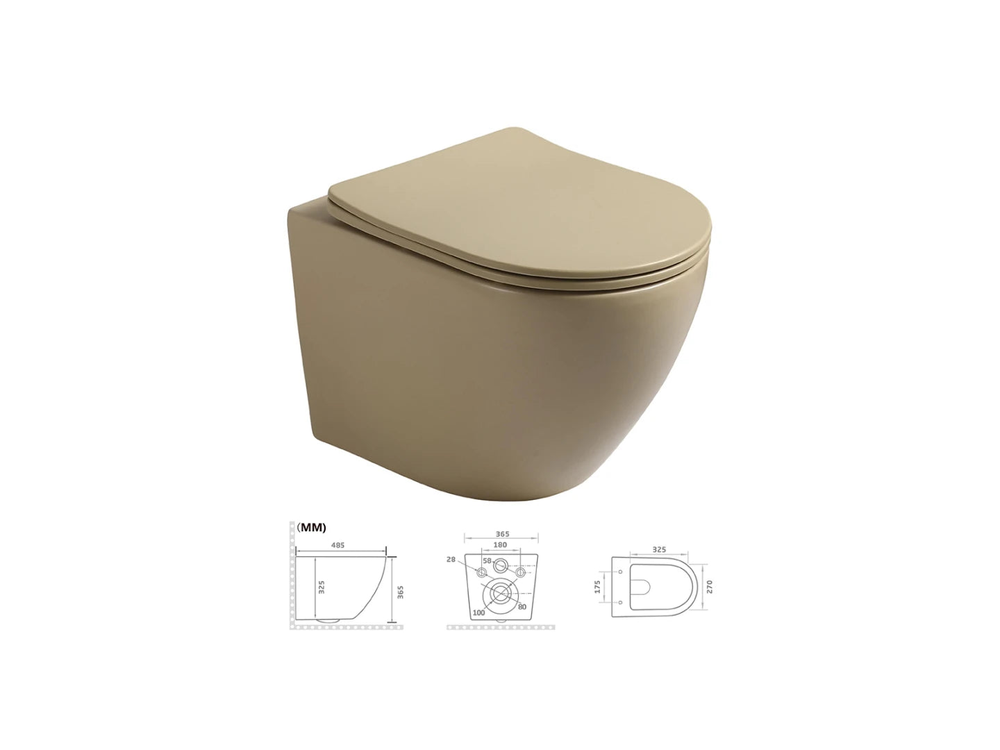Hangend rimless toilet - Alaska Mat beige - 49x37x37cm