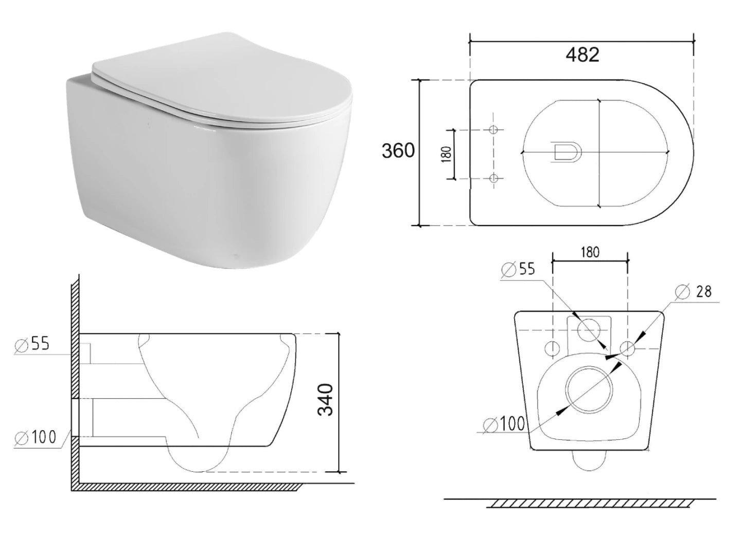 Hangend rimless toilet - Turbo flush - Brooklyn Glans wit - 49x36x37cm