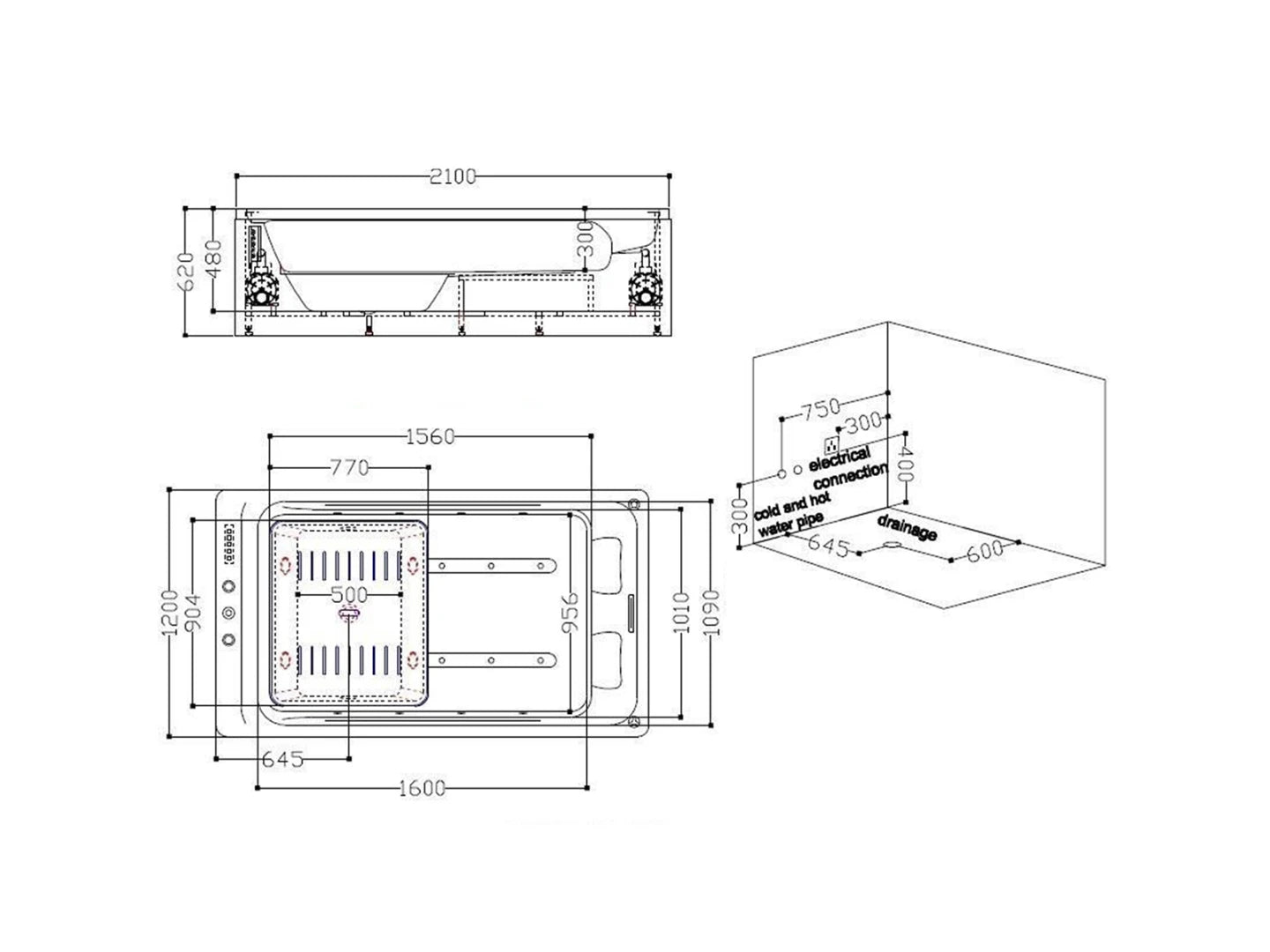 2 persoons vrijstaand massagebad - Babel Glans wit - 210x120x62cm