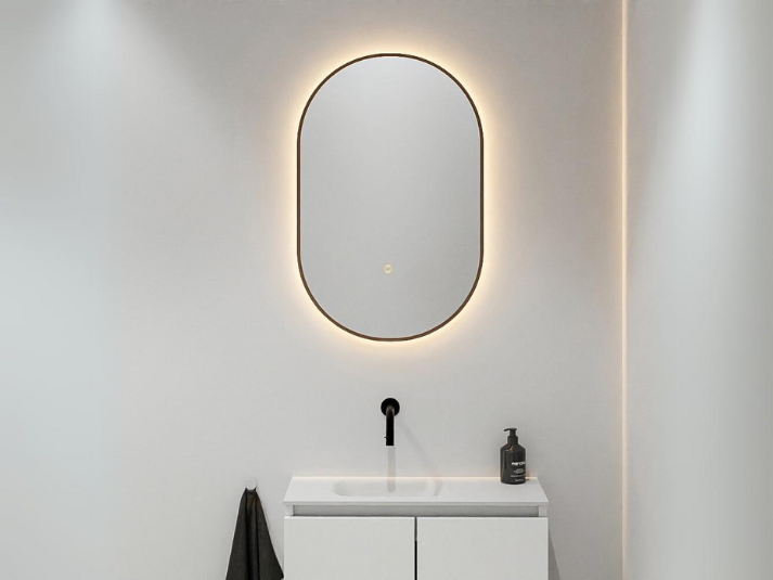 MONDIAZ Luna LED Badkamerspiegel - Bewegingssensor - 45x90cm Ovaal Rust (Bruin)