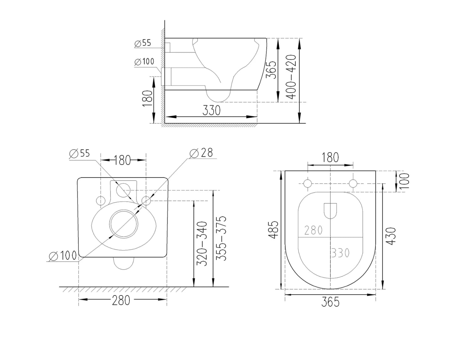 Hangend rimless toilet - Bidet - Alaska Mat zwart, Goud - 49x37x37cm