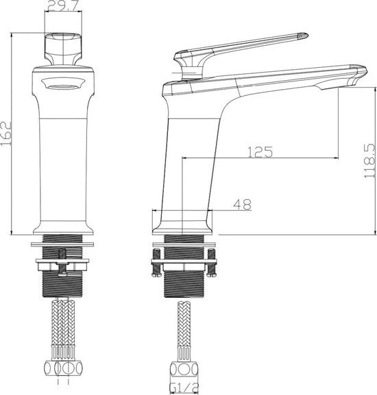 Wastafelkraan - Liya Glans wit, goud - 16cm