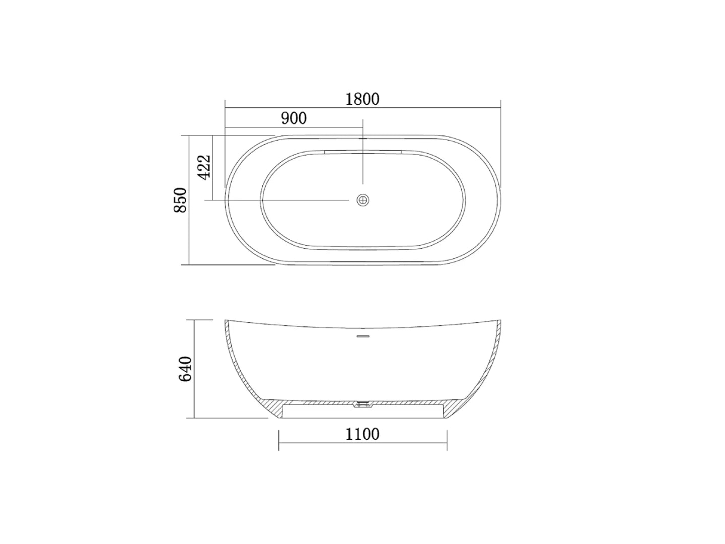 Vrijstaand bad - Solid surface - Chad Mat wit - 180x85x64cm