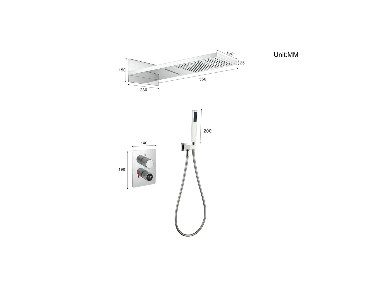 Inbouw regendoucheset - Digitaal display - Waterval - Jayden