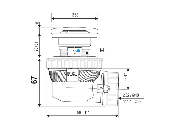 MONDIAZ Ruimte besparende click sifon 6,7cm hoog Solid surface rond Talc (Wit)