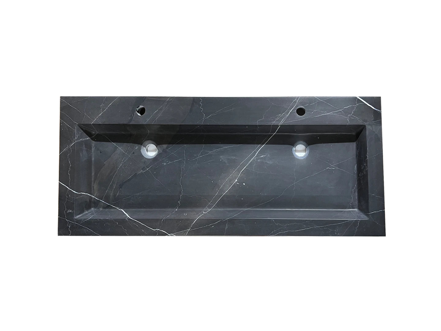 Wasbak Lotus Zwart Wit Marmer Met Kraangaten Zwart - 49x120x3cm