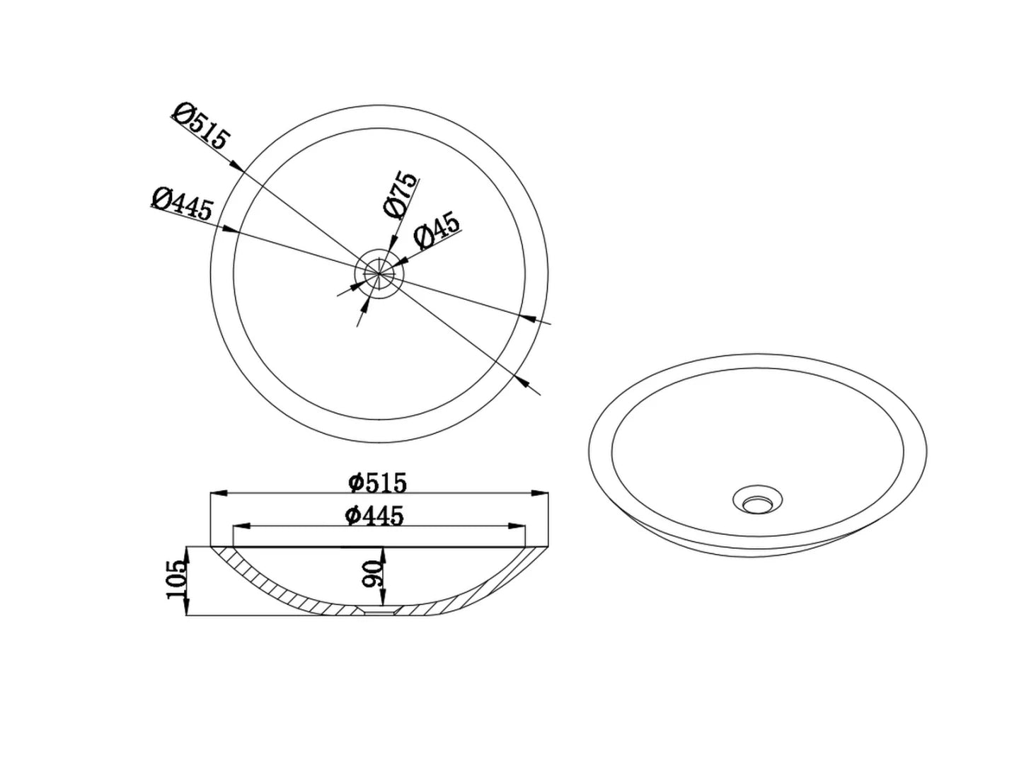 Opzet waskom - Solid surface - Bill Mat wit - 51,5x51,5x10,5cm