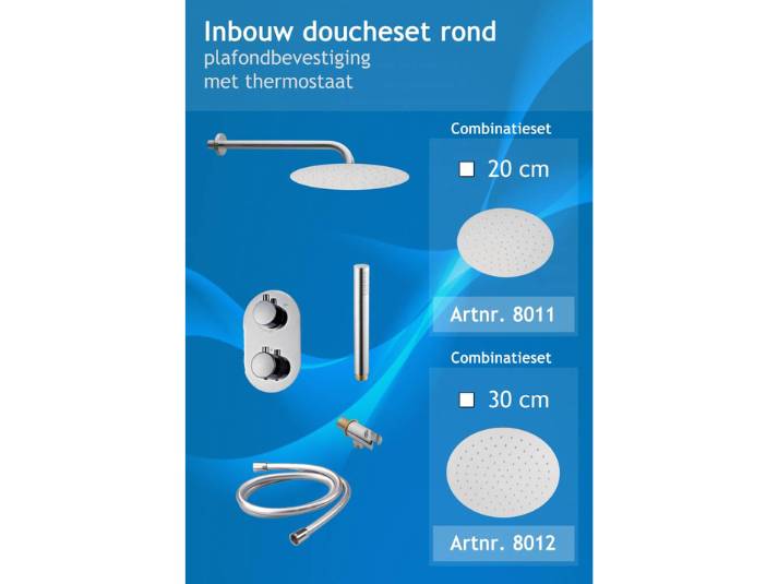 Luxora® Doucheset Inbouw met Box Thermostaat, Muurbevestiging / Douchekop 30 cm Rond Chroom