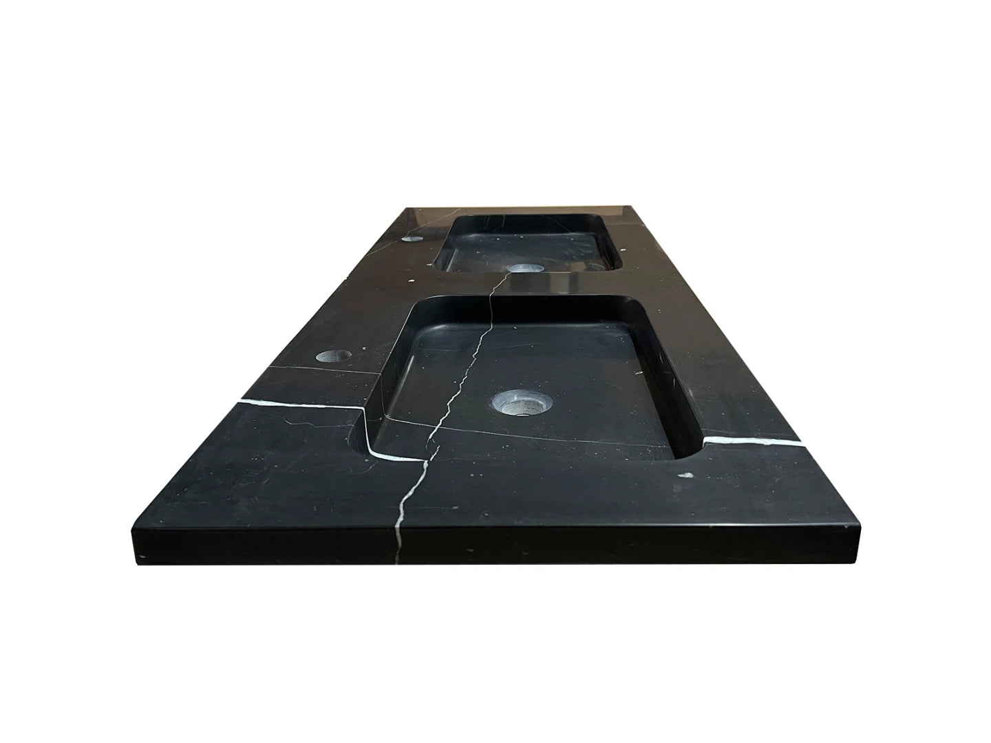 Wasbak Masada Zwart Wit Marmer Met Kraangaten Zwart - 49x120x3cm