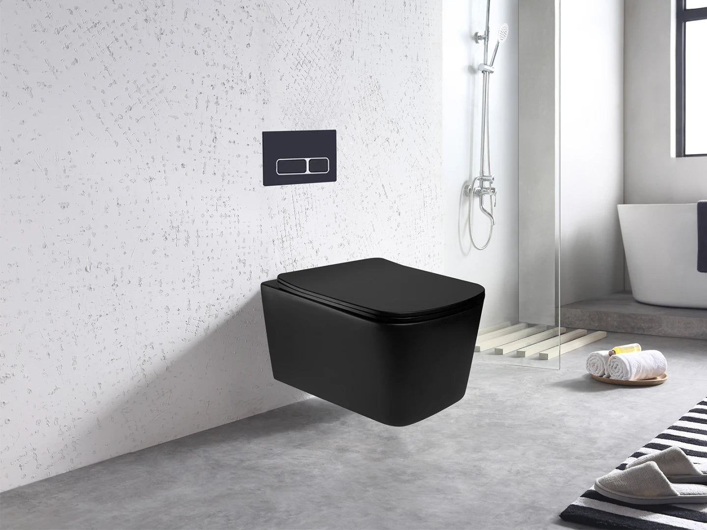 Hangend rimless toilet - Portland Mat zwart - 53x38x32cm