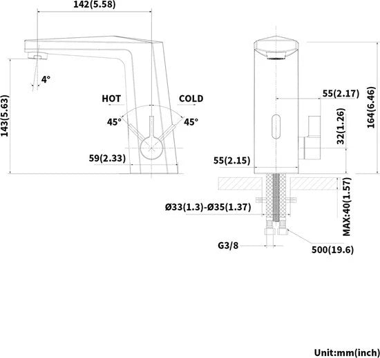 Wastafelkraan - Automatisch met sensor - Thomas Mat zwart - 16,5cm