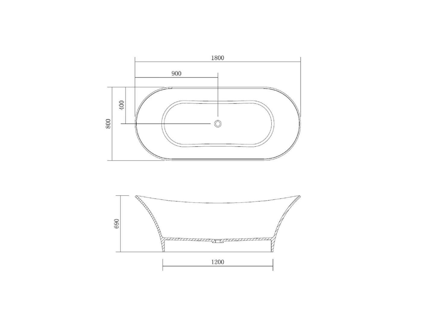 Vrijstaand bad - Solid surface - Kate Mat wit - 180x80x69cm