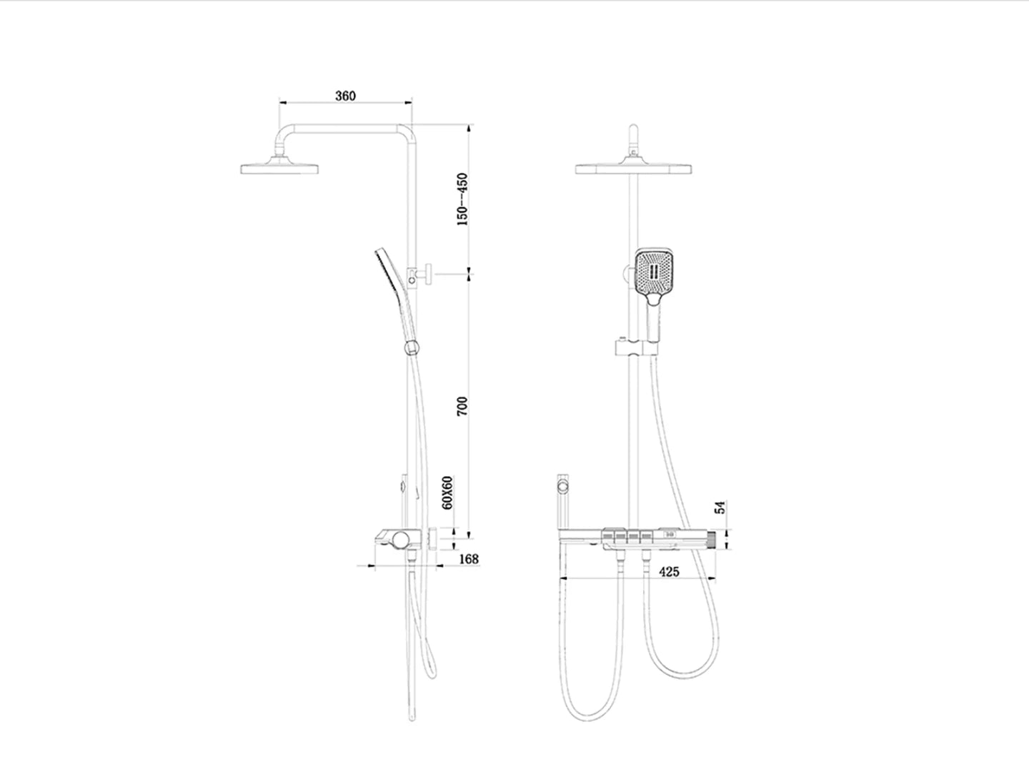 Opbouw regendoucheset - Digitaal display - Liam Gunmetal grey