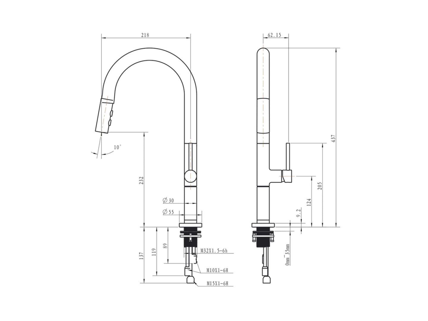 Keukenkraan - Uittrekbare uitloop - Protea Chroom - 44cm