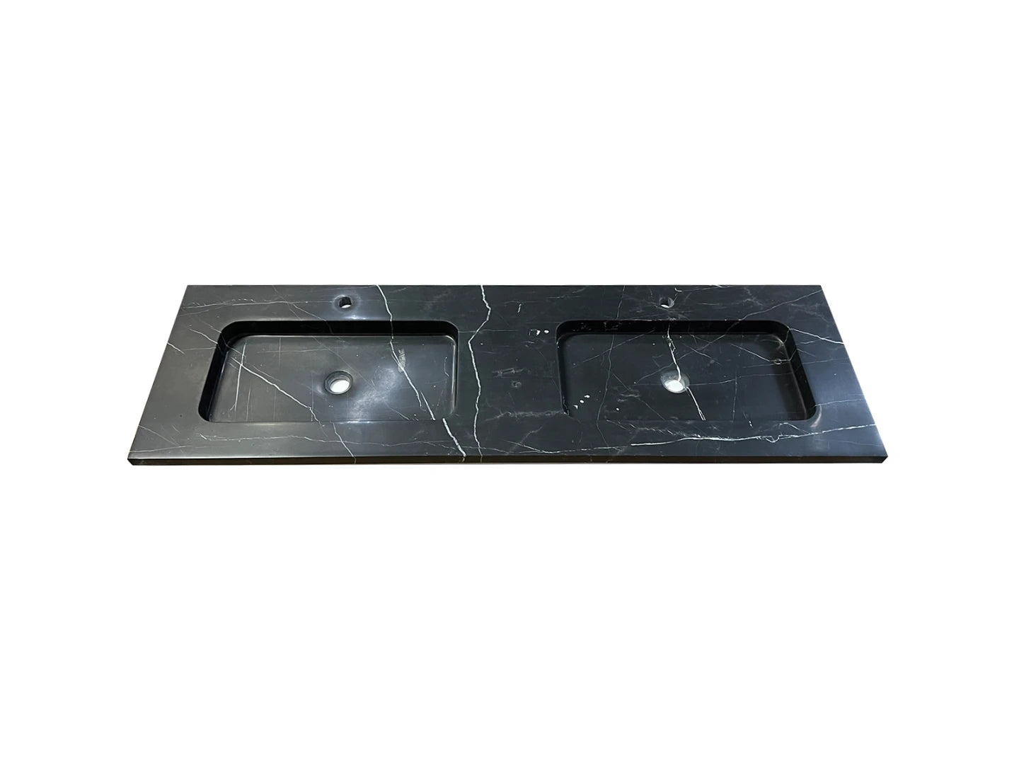 Wasbak Jericho Zwart Wit Marmer Met Kraangaten Zwart - 49x160x3cm