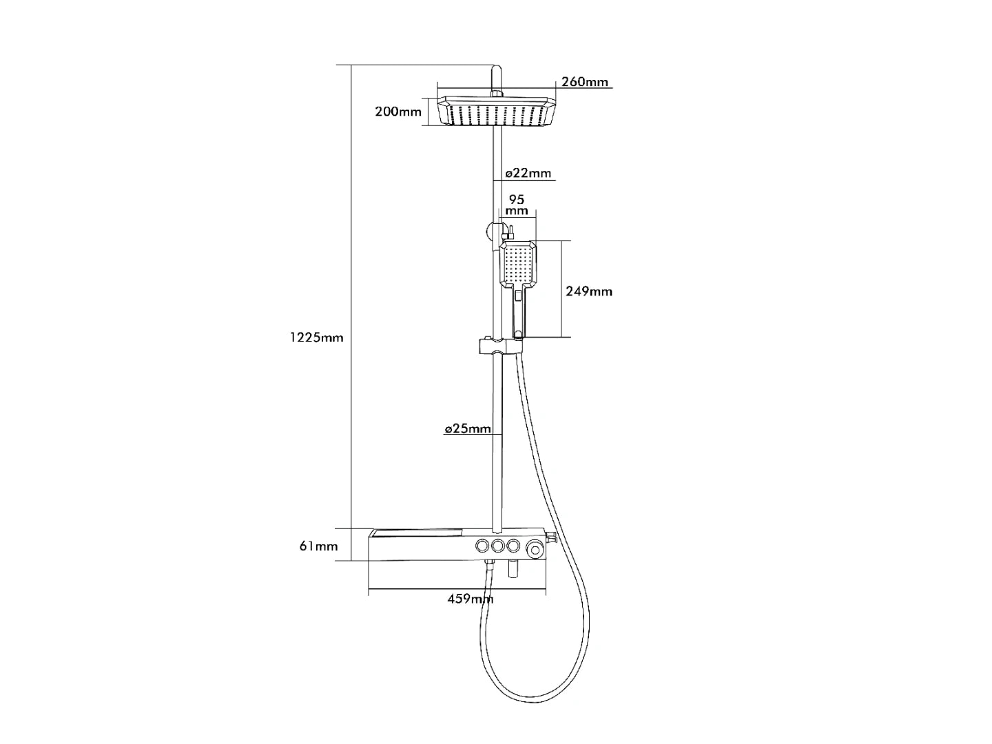 Thermostatisch opbouw regendoucheset - Anto Chroom, Mat zwart