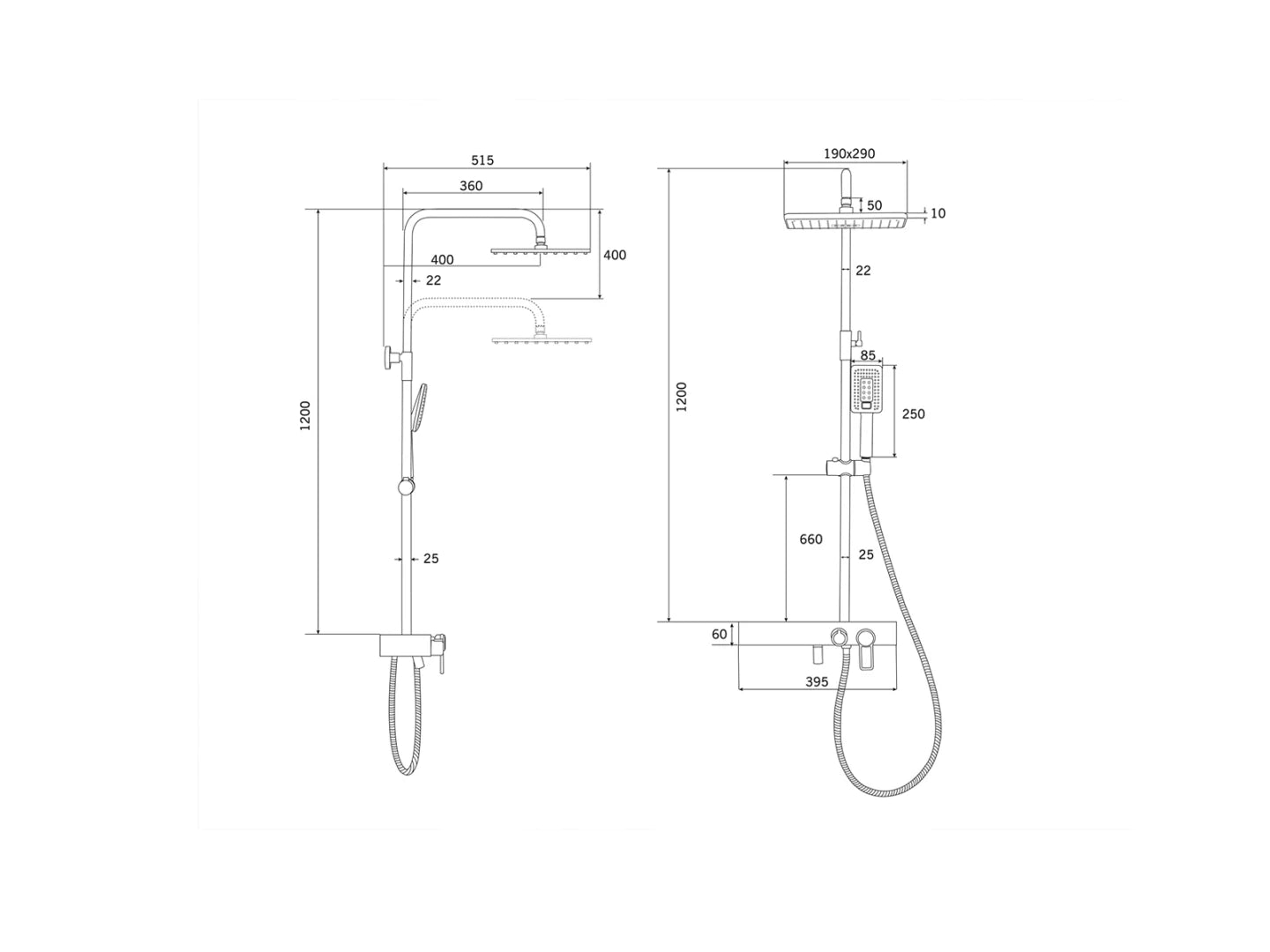 Opbouw regendoucheset - Digitaal display - Mantua Mat zwart