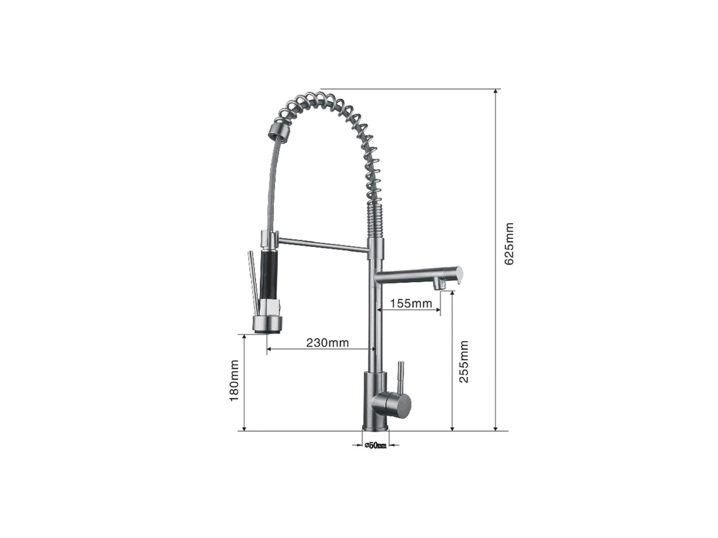 Semi-professional keukenkraan - Flexibele uitloop - Cocos Mat zwart - 63cm