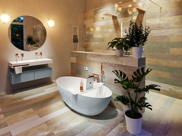 MONDIAZ FLOAT vrijstaand bad 170x80cm kleur Clay (Lichtgrijs) / Talc (Wit)