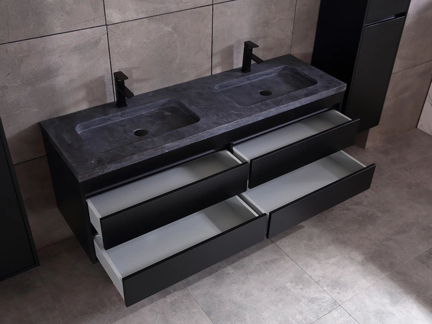 Badmeubel onderkast - Bradley Mat zwart - 49x159x50cm