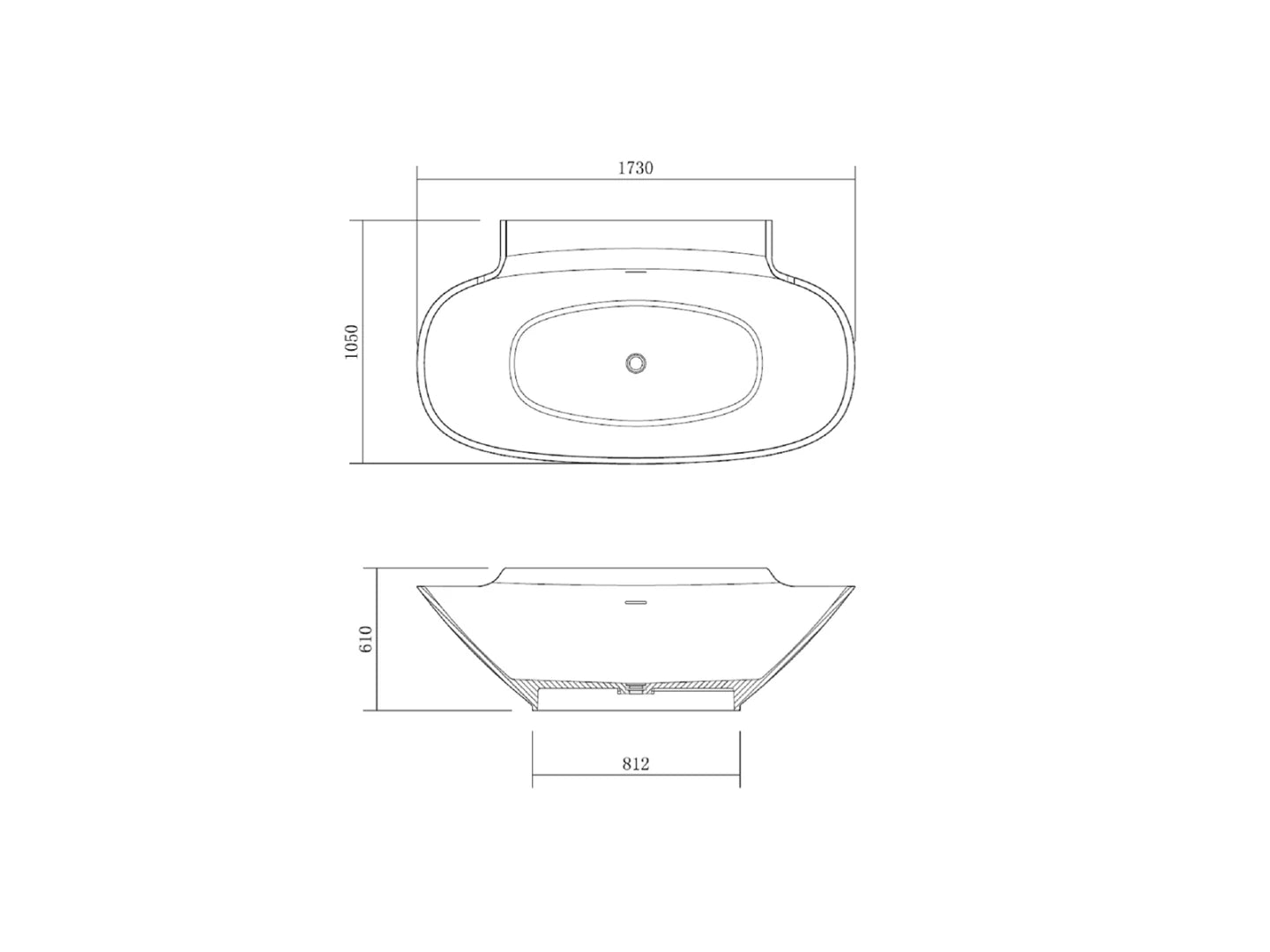 Vrijstaand bad - Solid surface - Dillan Mat zwart - 173x105x61cm