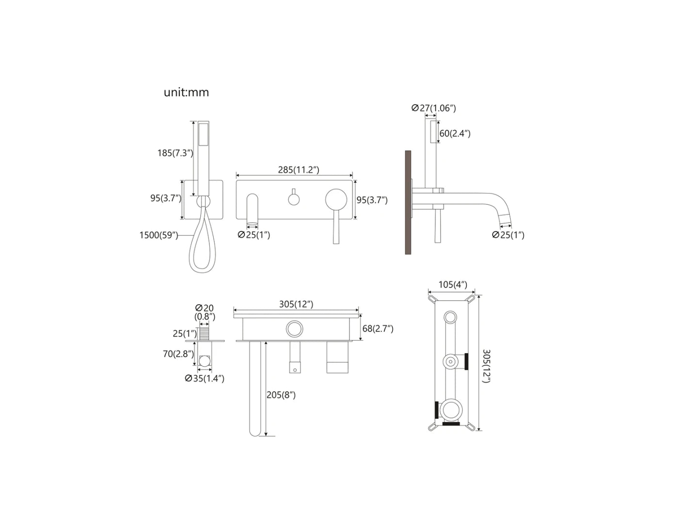 Inbouw badmengkraan - Cello Mat zwart - 20x28x9cm