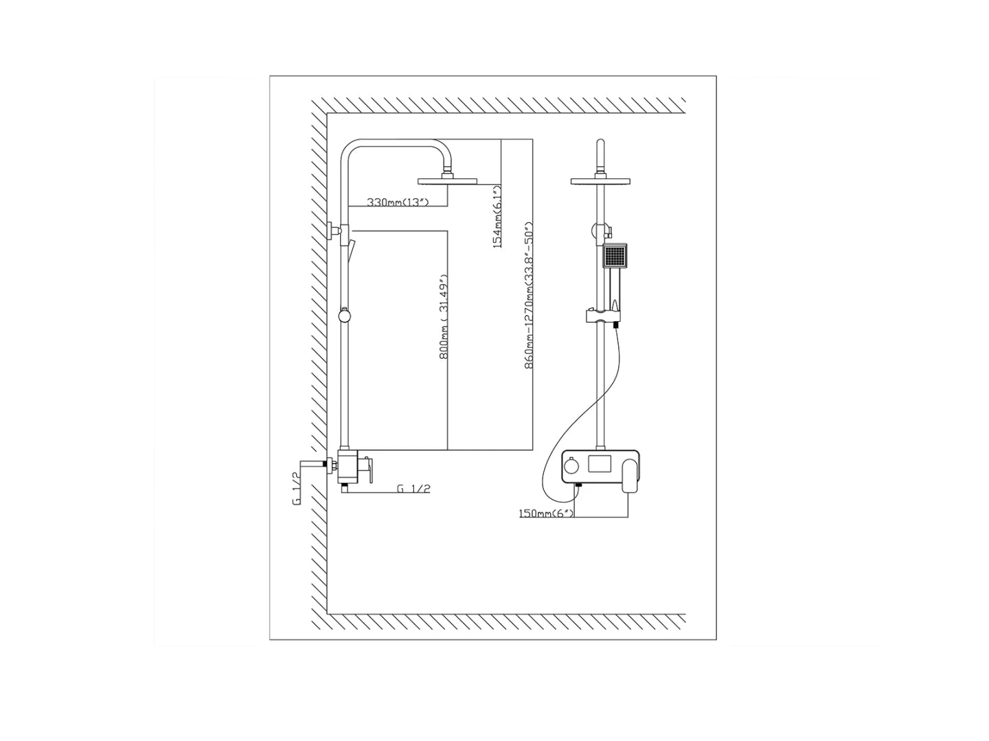 Opbouw regendoucheset - Digitaal display - Maximo Chroom
