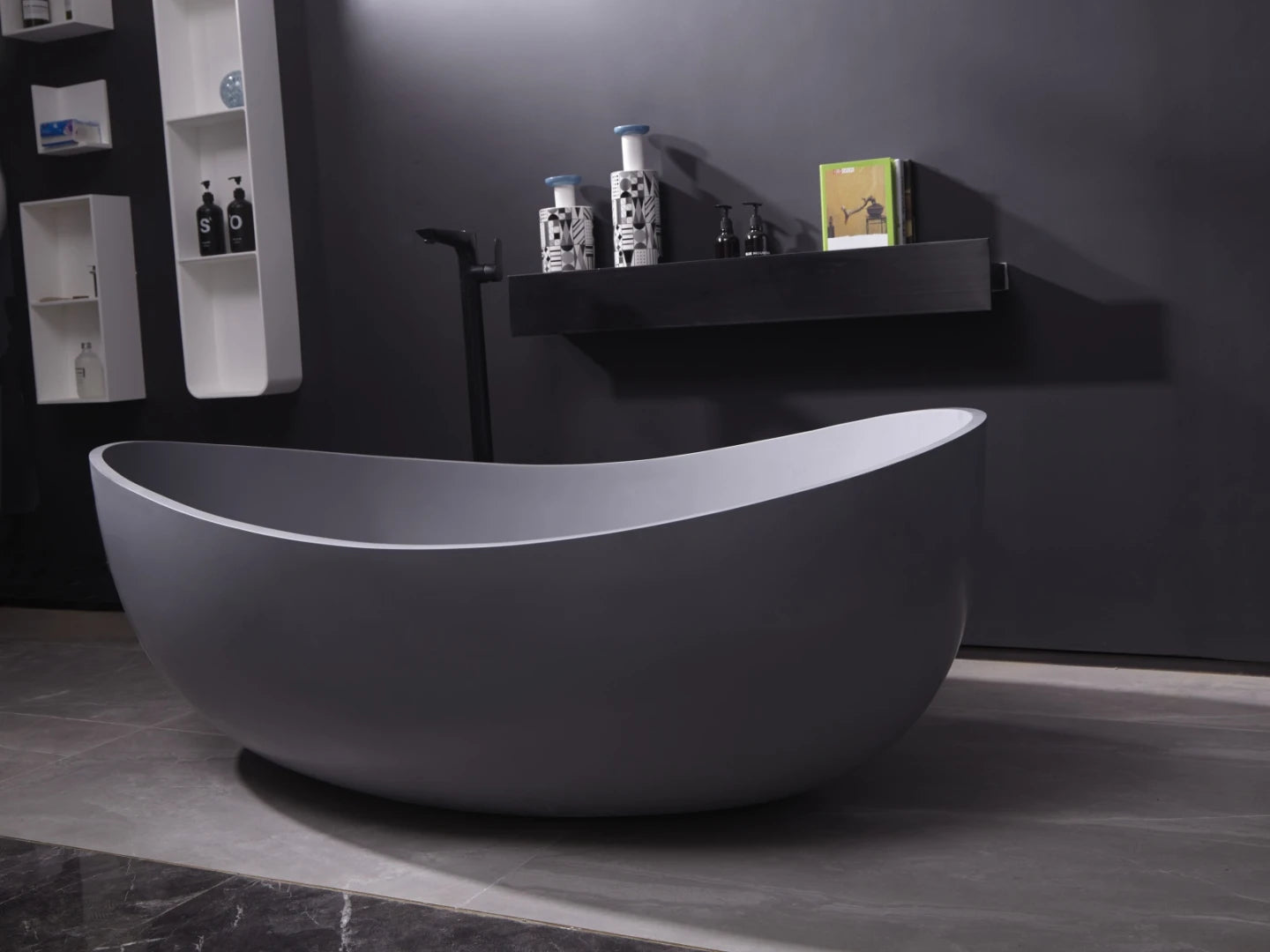 Vrijstaand bad - Solid surface - Ethan Mat grijs - 180x109x62cm