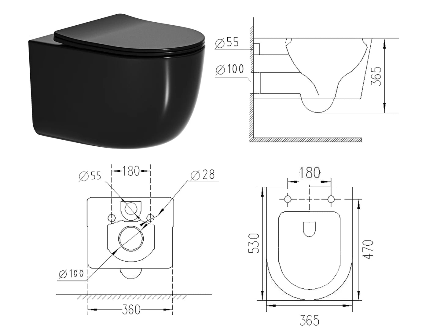 Hangend rimless toilet - Turbo flush - Washington