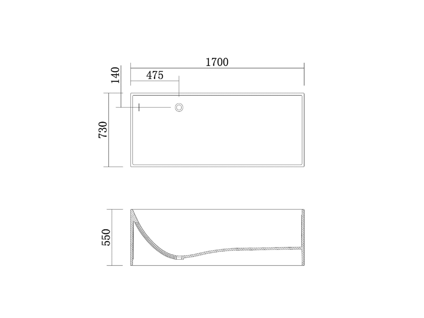 Vrijstaand bad - Solid surface - Keaton Mat wit, Mat zwart - 171x73x55cm