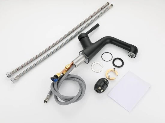 In hoogte verstelbare wastafelkraan - Miko Mat zwart - 20cm