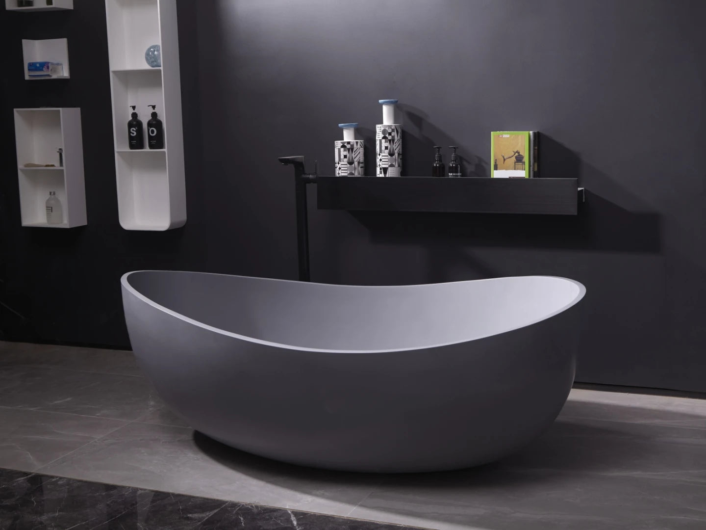 Vrijstaand bad - Solid surface - Ethan Mat grijs - 180x109x62cm