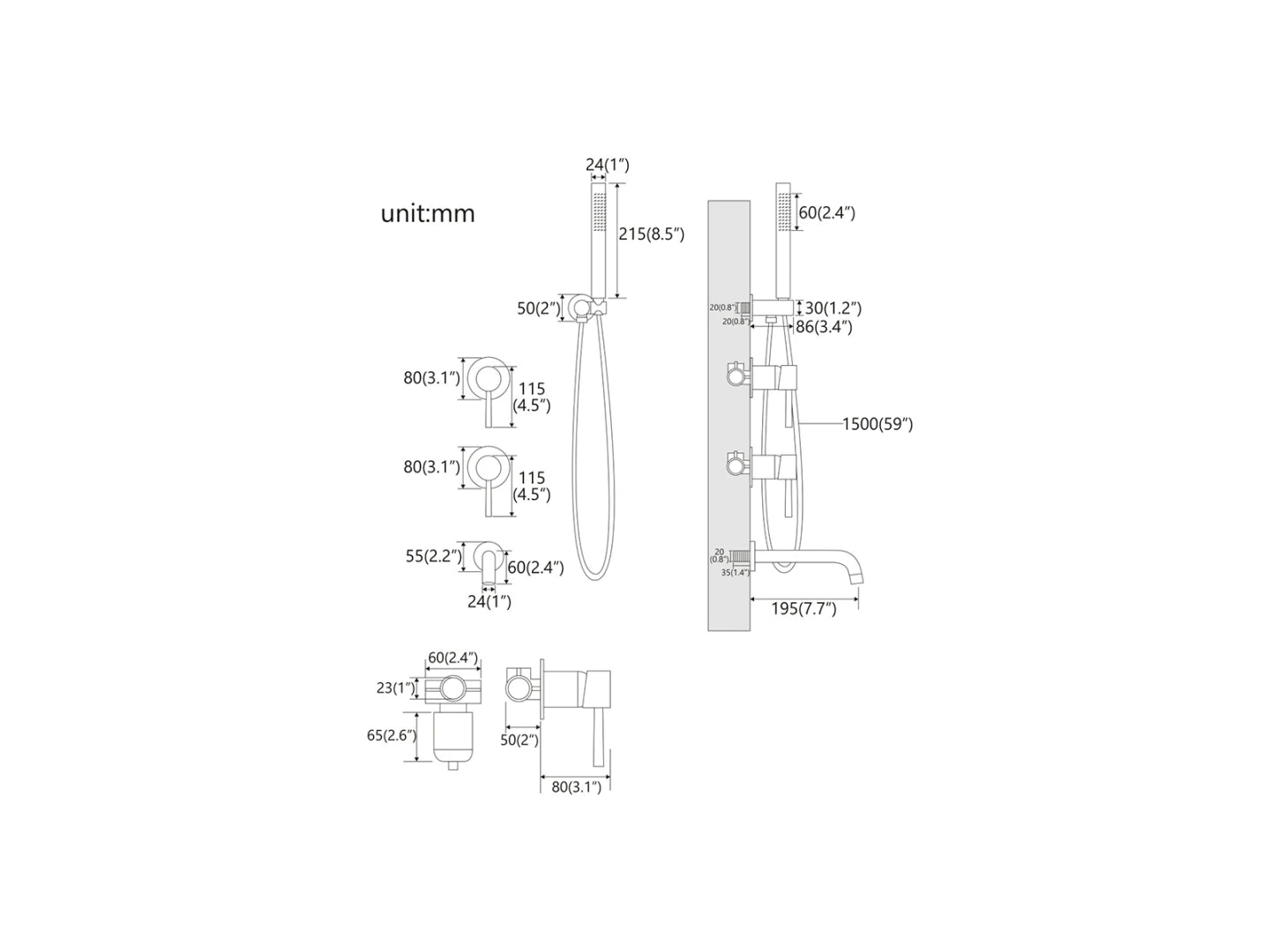 Inbouw badmengkraan - Madal Gunmetal grey - 19cm