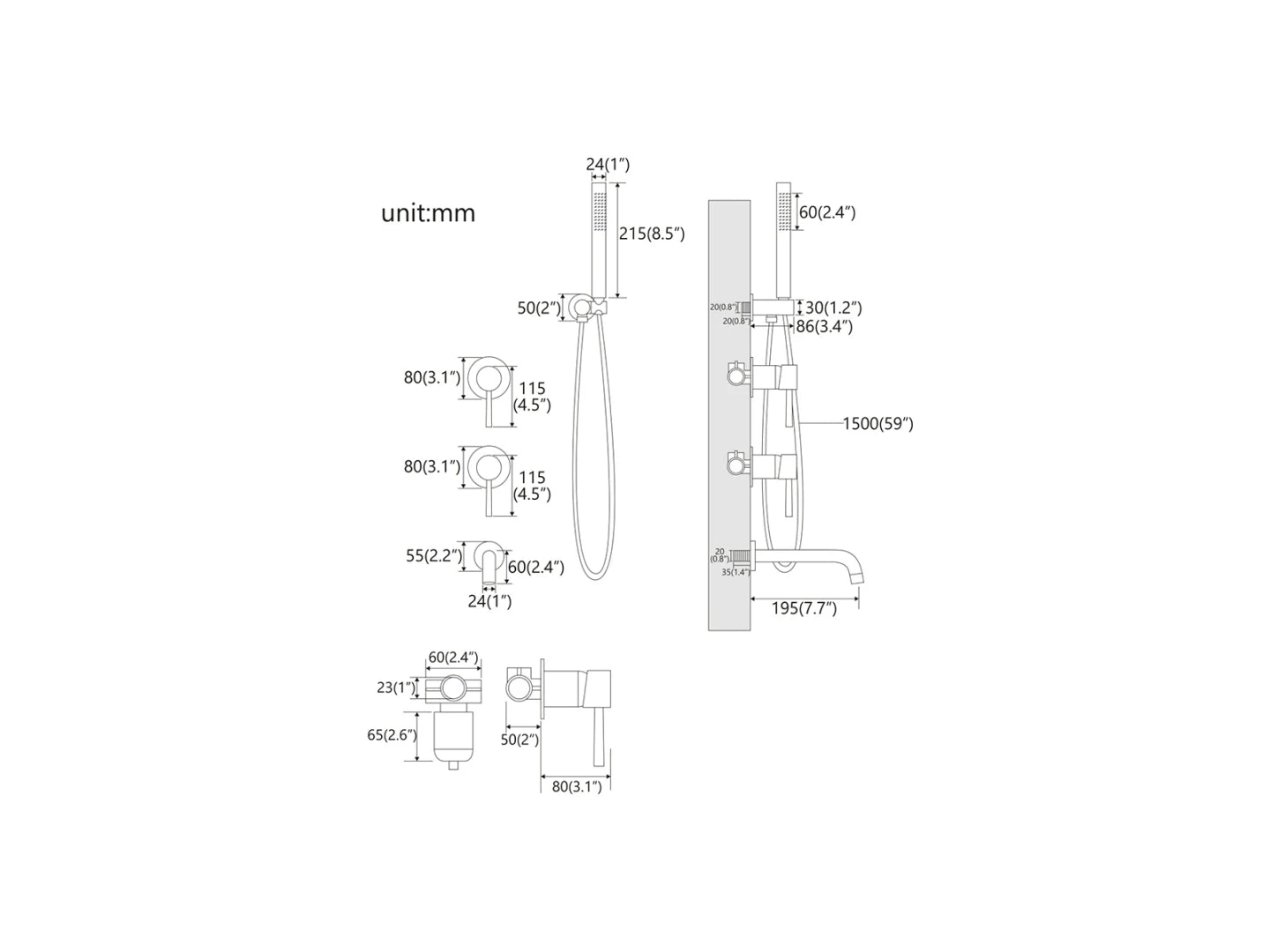 Inbouw badmengkraan - Madal Mat zwart - 19cm