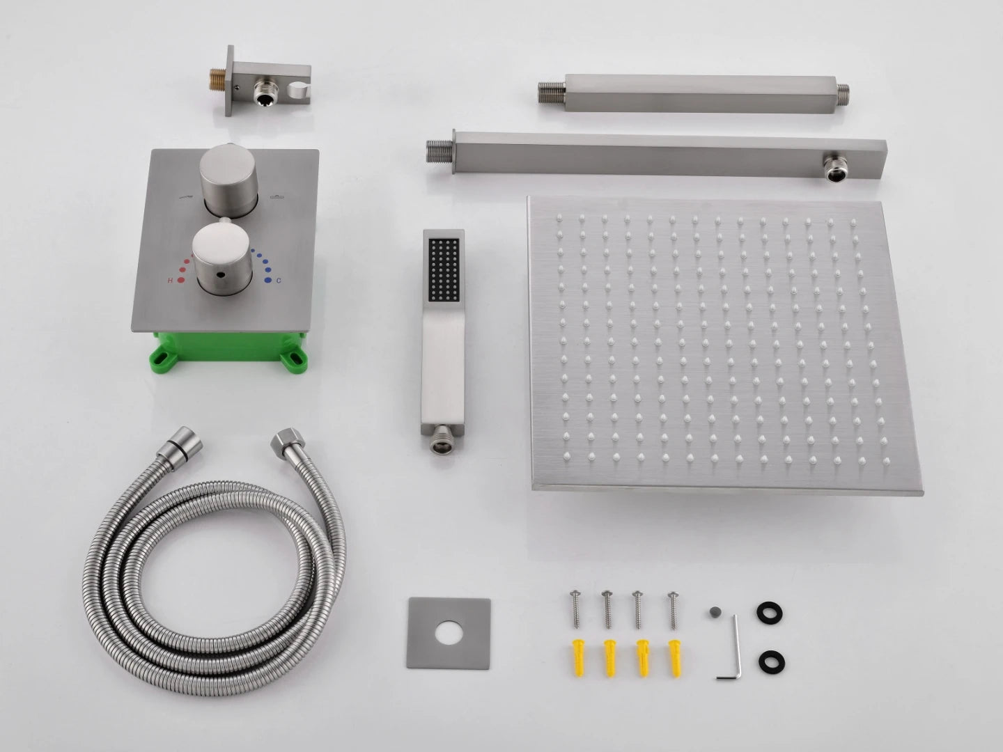 Thermostatische inbouw regendoucheset - Pointer Geborsteld RVS