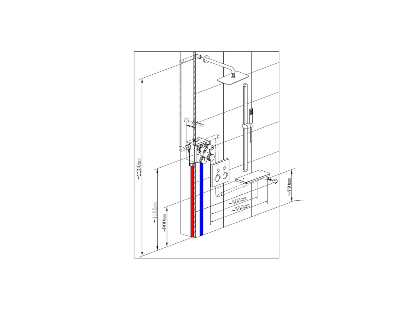 Thermostatische inbouw regendoucheset - Fossa Gunmetal grey