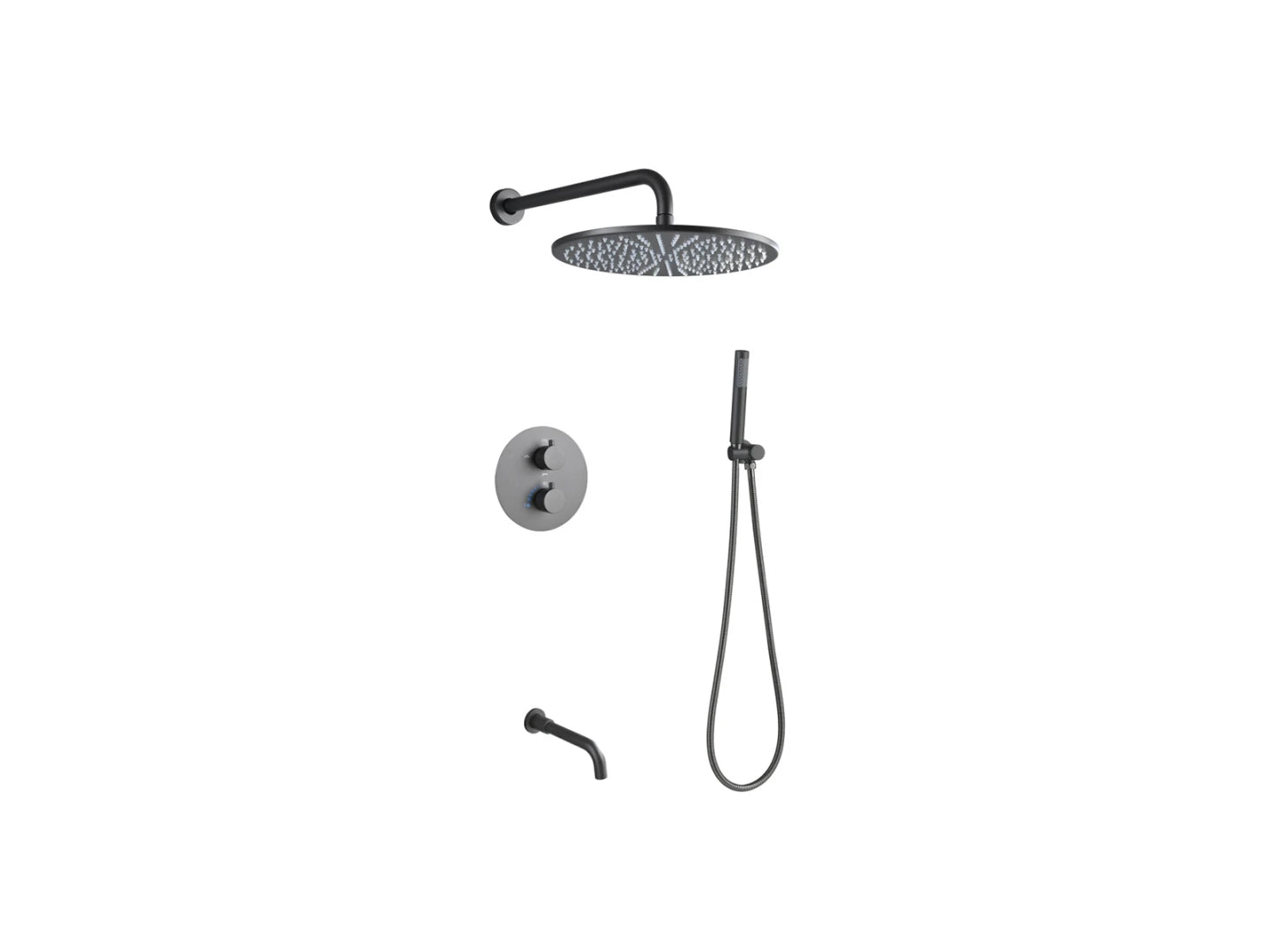 Thermostatische inbouw regendoucheset - Yuma Gunmetal grey