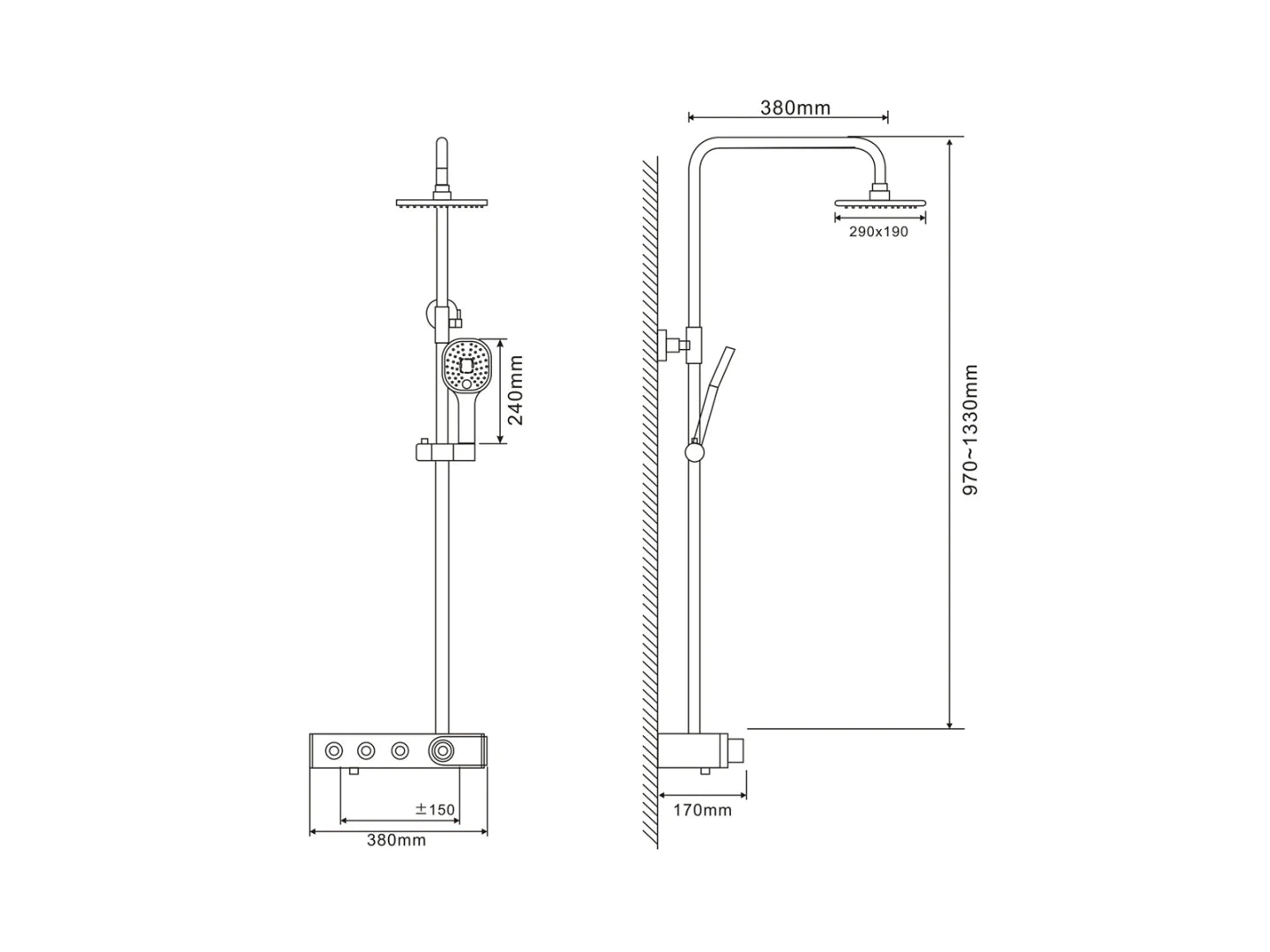 Thermostatisch opbouw regendoucheset - Digitaal display - Mona Mat zwart