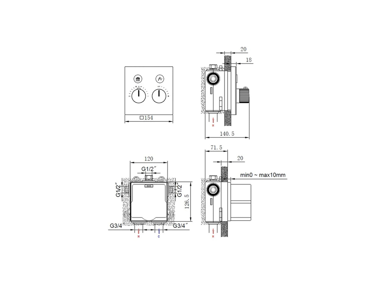 Thermostatische inbouw regendoucheset - Fossa Mat zwart