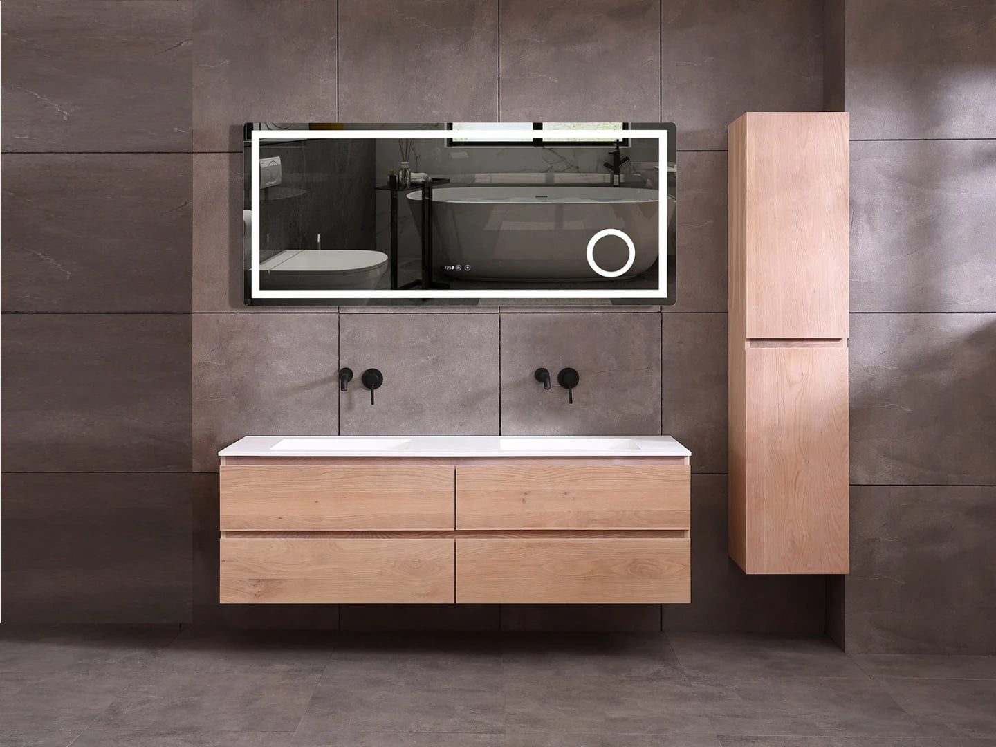 Badmeubel onderkast - Brandon Eiken white wash - 49x159x50cm