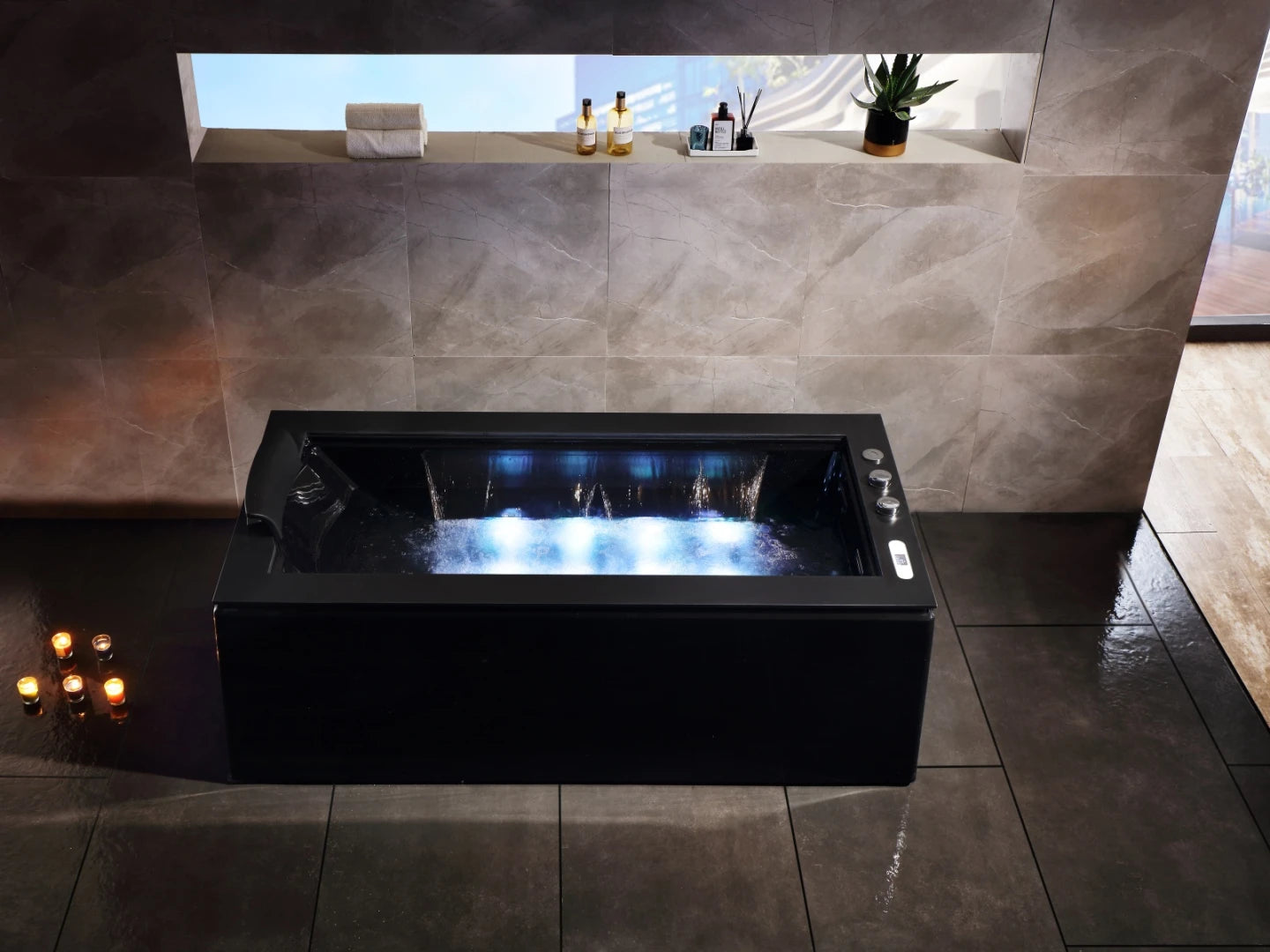 Vrijstaand massagebad - Mat zwart top - Nebo Glans Zwart - 183x93x62cm