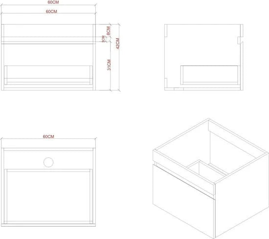 Badkamermeubelset (60cm) - Greg Mat zwart - 50x60x43cm