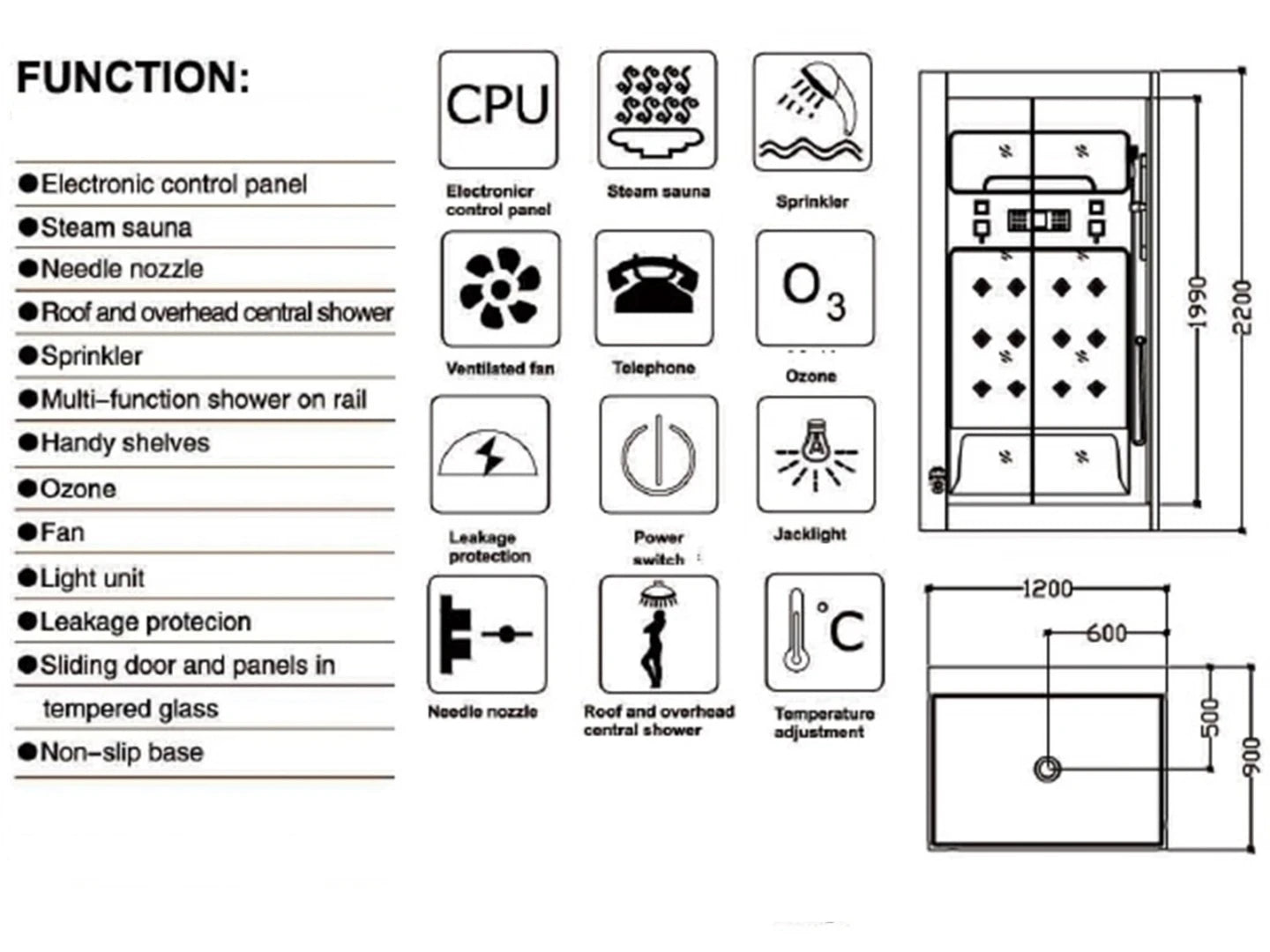 2 persoons stoomcabine - Laila Glans wit - 90x135x220cm