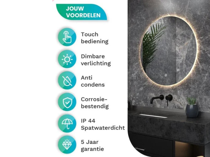 Lumo LED Badkamerspiegel - 80cm - Frameloos - Anti-condens - Drie dimbare lichtstanden