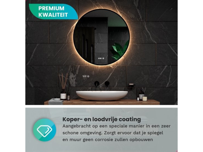 Noira LED Badkamerspiegel - 60cm - Zwart Frame - Anti-condens - Drie dimbare lichtstanden